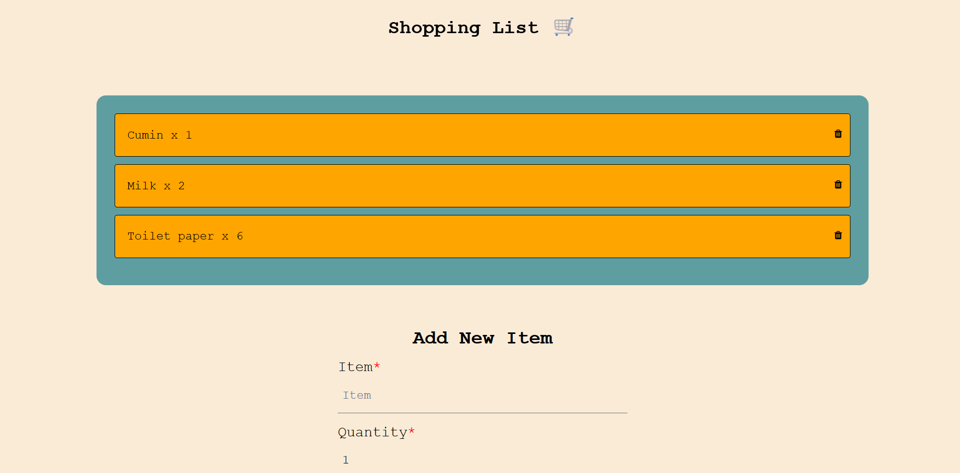 Shopping cart web app